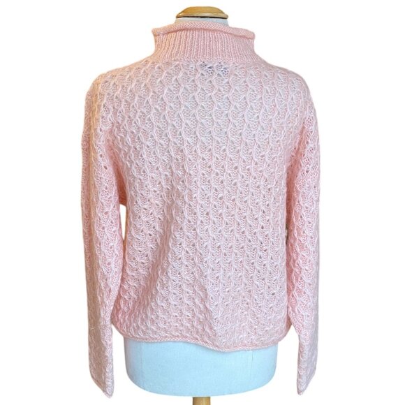 Vintage Roll Neck Mohair Cable Knit Sweater PInk Soft Girl Dainty Feminine-L - Picture 8 of 12
